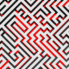 Aerial view of 3D maze labyrinth with red ground. Vector illustration.