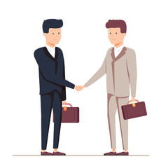 Two smiling businessmen shaking hands together. Vector, illustration