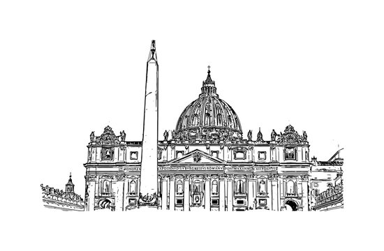 recommend clip art: Hand drawn sketch of Vatican City, Rome, St. Peter's Basilica in vector illustration.