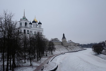 Pskov Krom (the Kremlin) built the end of the XI century - the beginning of the XII century. Russia.