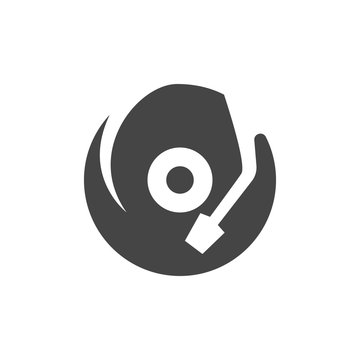 Vinyl record turntable icon. Vector logo on white background