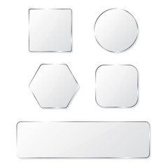 White glass buttons with chrome frame. Vector illustration