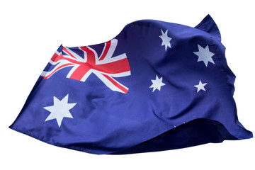 Flag of australia national isolated with moving wave on the flag on white background with clipping path