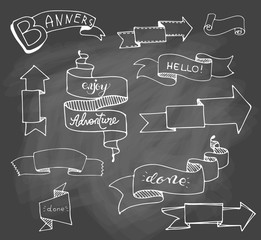 Vector hand drawn sketch set on chalk background