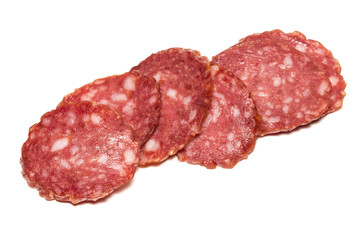 Salami smoked sausage isolated on white background cutout