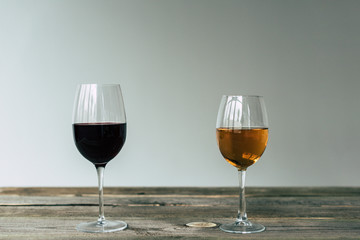 Two glasses of red and white wine