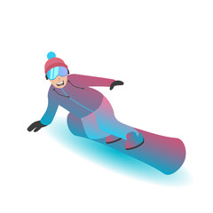 Illustration of a man standing on a snowboard. Male character isolated on a white background.
