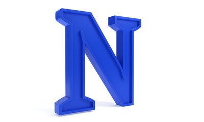 Blue letter N, 3d rendering