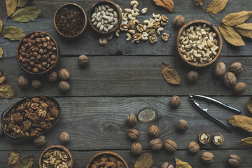 various nuts in bowls