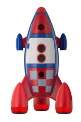 Red blue and white toy plastic childs rocket isolated on white