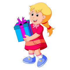 Fototapeta na wymiar Little girl holding a gift box