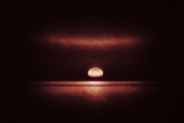 dark seascape with red full moon and grungy textures