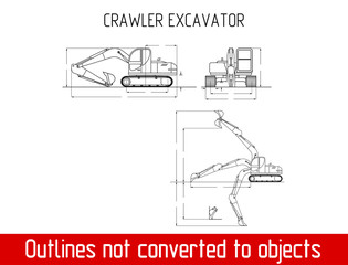 typical crawler excavator overall dimensions outline blueprint template