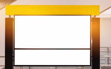 Blank billboard advertising panel in terminal airport, Mock up white, insert for text of customer. Space for texting your products or promotional.