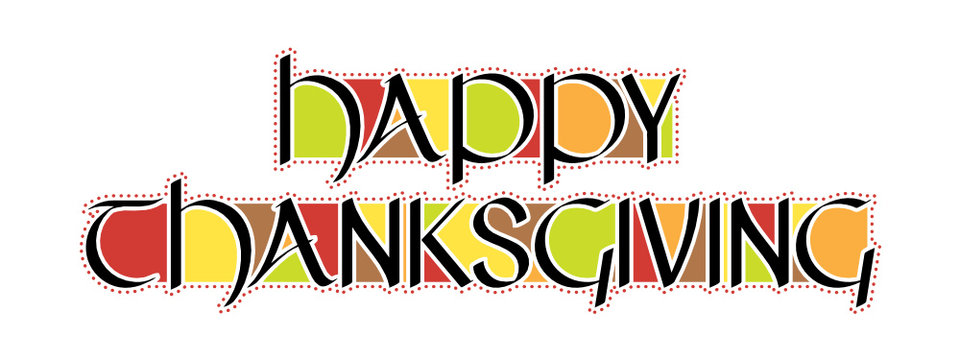 HAPPY THANKSGIVING uncial calligraphy card with autumn colours