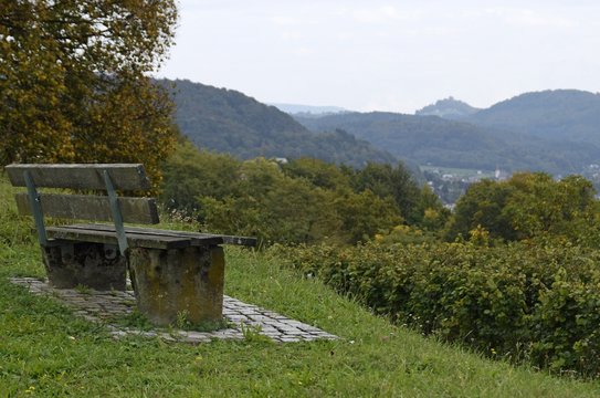 view from the Schutterlindenberg in Lahr towards the castle Hohengeroldeck on the Schoenberg in the Black Forest, Ortenau region of Baden Germany 