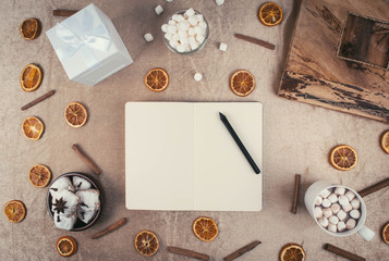 Christmas composition: christmas gift with decoration.