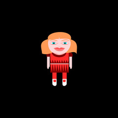 Vector little girl doll toy red stylized on black