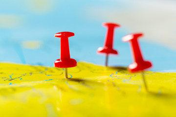 Travel destination points on a map