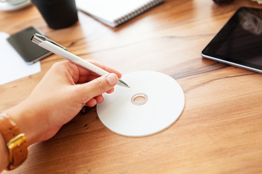 Top view of the table with office accessories