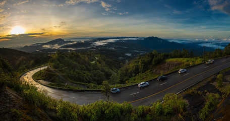 Mountain view, mountain road,Mountain Morning,The road up the mountain,thailand