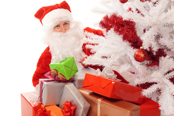 Santa Claus With Christmas Tree, Gifts