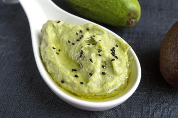 In traditional Latin American Mexican guacamole sauce.