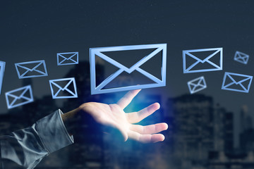 Blue Email symbol displayed on a color background - 3D rendering