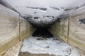 Frozen ice underground mine shaft portal entry