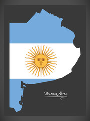 Buenos Aires map of Argentina with Argentinian national flag illustration