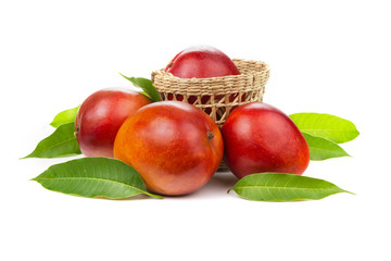 Mango fruits with delicious slice isolated white background