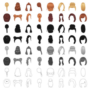 Quads, blond braids and other types of hairstyles. Back hairstyle set collection icons in cartoon style vector symbol stock illustration web.