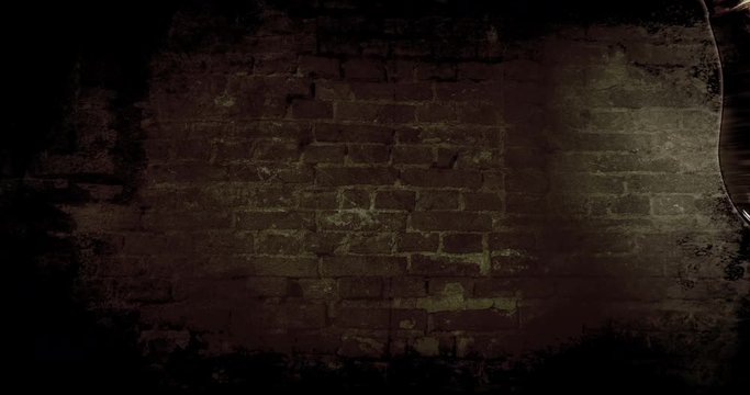 Scary atmosphere horror background, old bricks wall with classic lightbulb on pendulum. Concept animation of anxiety and fear mood.