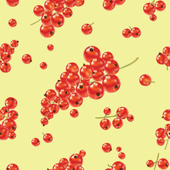 Seamless pattern with red berries. Ripe red currant on a light background.