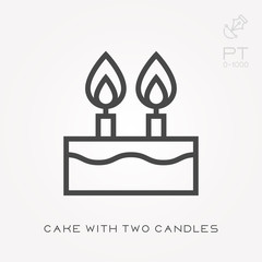 Line icon cake with two candles