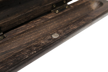 A pencil case for a ballpoint pen made from old oak on a white background