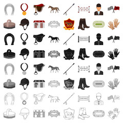 Hippodrome and horse set icons in cartoon style. Big collection of hippodrome and horse vector symbol stock illustration