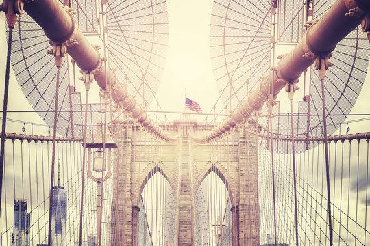 Vintage toned picture of Brooklyn Bridge, NYC.