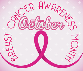 Pink Ribbon Promoting Awareness for Breast Cancer Month, Vector Illustration
