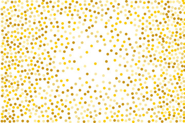 Background with Golden glitter, confetti. Gold polka dots, circles, round. Bright festive, festival pattern. Vector illustration