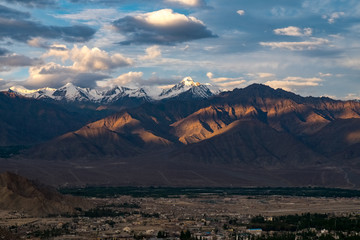 Landscape of Leh city and mountain around from Leh Monastery   Leh district, Ladakh, in the north Indian state of Jammu and Kashmir.
