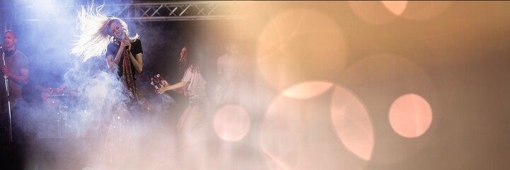 people at concert with transition