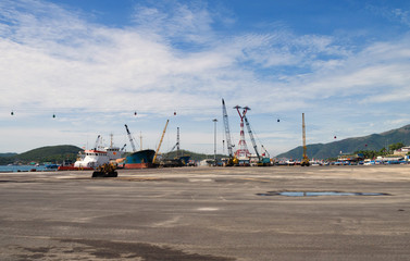 sea port by the sea, cranes, ships, Nha Trang, Vietnam
