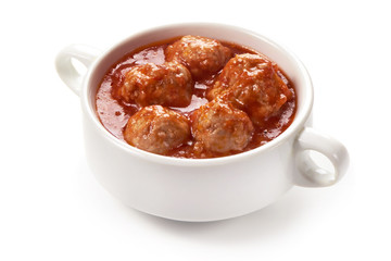 Meatballs with tomato sauce, isolated on white background