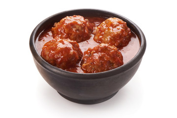 Meatballs with tomato sauce, isolated on white background