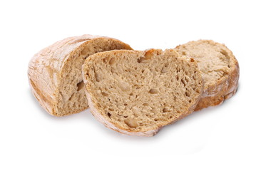 Whole wheat bread slices without additives, isolated on white background