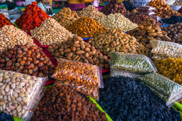 Nuts and dry fruits at the market