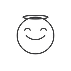 Smiling face emoticon with halo line icon