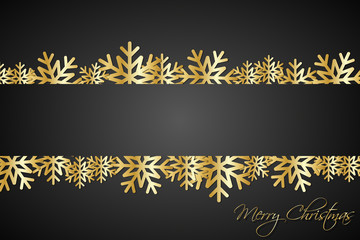 Golded christmas snowflakes background with space for your wishes, simple holiday card with snowflakes
