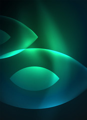 Glowing modern geometric shapes in dark space